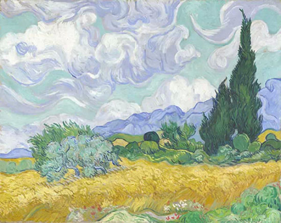 《麥田與柏樹》(A Wheatfield with Cypresses，1889)