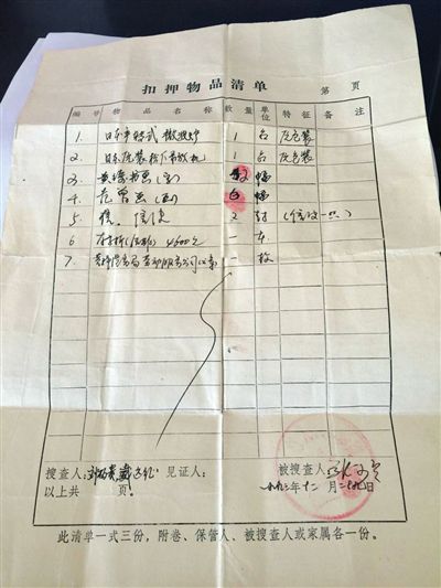 扣押清單。當(dāng)事人供圖