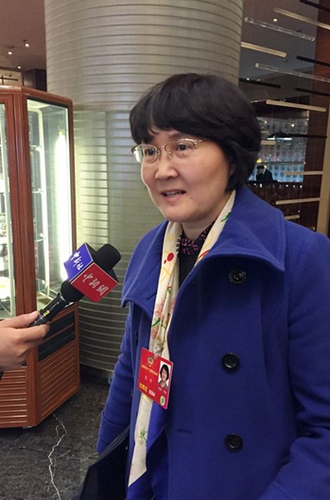全國政協(xié)委員、民建中央調(diào)研部部長蔡玲在駐地接受采訪。人民網(wǎng)記者 劉茸攝
