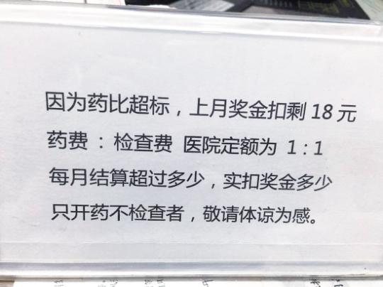 醫(yī)院規(guī)定檢查費不能低于藥費  醫(yī)生扣獎金剩18元