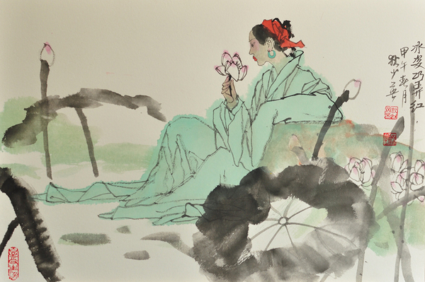 2、《冰姿巧弄紅》，狄少英，45x65cm，紙本設色，2015
