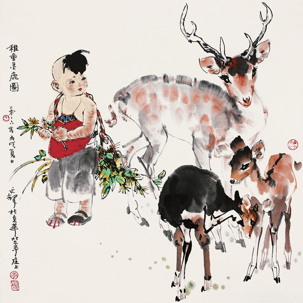 《稚童靈鹿圖》_68cmx68cm_李延聲作_2006