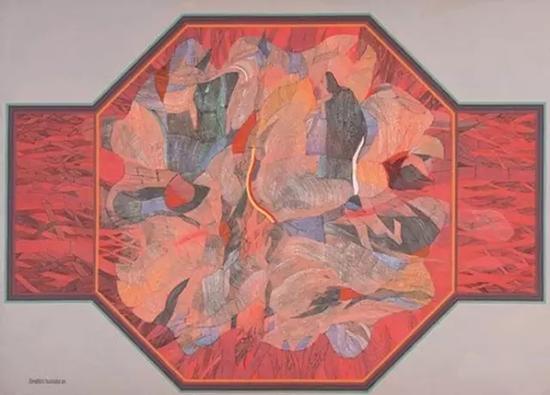 依布拉欣·胡先，《red，orange，core》，1984，布面丙烯，198.3×217.4 cm，馬幣797，500.00元成交（佳士得提供）