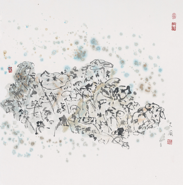 19.邵大箴《山水》水墨2016年初春，69cmx69cm