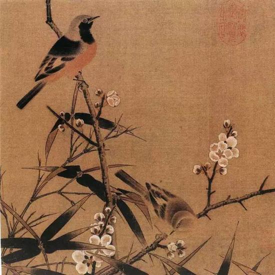 《梅竹雙雀圖頁》 宋，絹本設色，26c×26.5cm