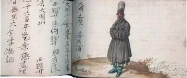 馬來西亞華僑商人興浦的肖像和親筆字。De Vrise, Album Amicorum, 1601年。私人收藏