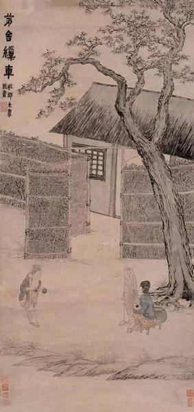 金農(nóng)《茅舍繅車》，紙本鏡心，清代