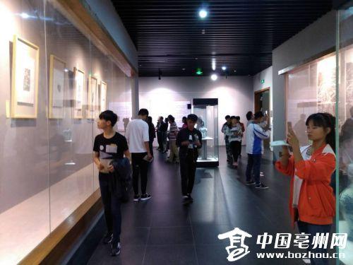 蒙城縣博物館拓片展現(xiàn)場，學生正在參觀。