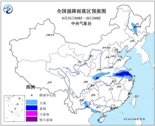 暴雨黃色預警：四川陜西湖北河南江蘇局地有大暴雨