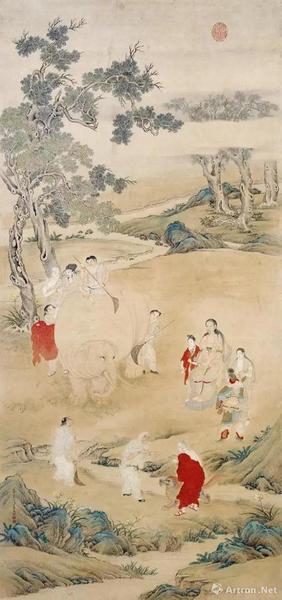 清 丁觀(guān)鵬 《弘歷洗象圖》軸