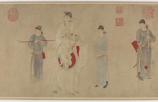 佛利爾美術(shù)館藏錢選《楊妃上馬圖》局部