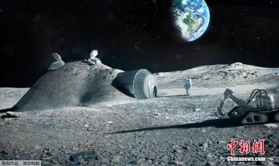 資料圖：歐洲航天局發(fā)布的3D打印月球基地效果圖。