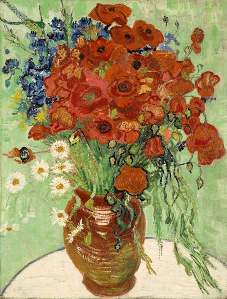 1、梵高《雛菊與罌粟花》Vase with Daisies and Poppies, Vincent van Gogh