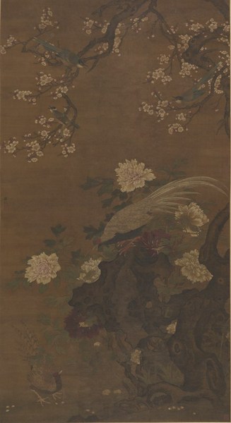     （明 ）呂紀(jì)《 牡丹白鷴圖》， 184×99.8cm， 中國(guó)畫(huà)， 中國(guó)美術(shù)館藏