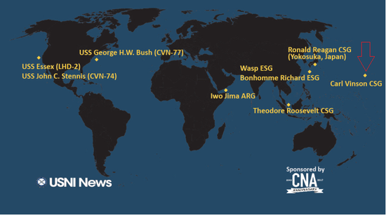 美海軍宣布第九航母打擊大隊今日進入南海海域
