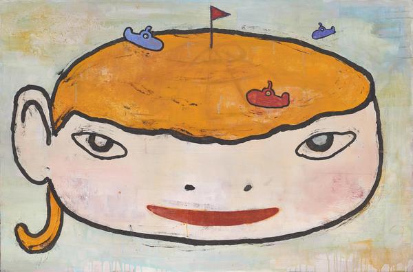 奈良美智 （1959年生）《女孩與潛水艇》壓克力彩畫布
