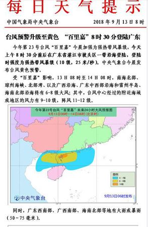 臺風百里嘉登陸廣東湛江 氣象臺發(fā)臺風黃色預警 