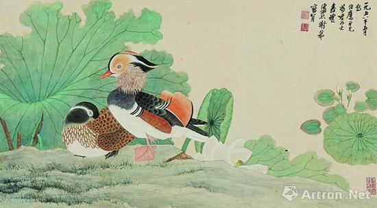 謝稚柳陳佩秋1958年作《鴛鴦嘉藕圖》，成交價437萬元，北京保利2013春拍