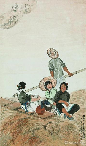 金志遠徐孅1962年合作《歌聲蕩漾稻船歸》，中國美術(shù)館藏