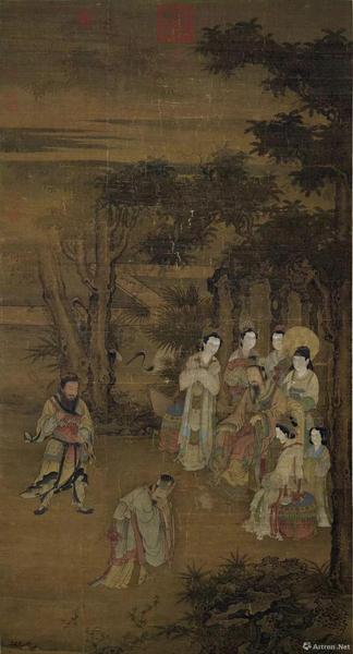 宋人《卻坐圖》絹本設(shè)色，縱146.8厘米，橫77.3厘米，現(xiàn)藏臺北故宮博物院