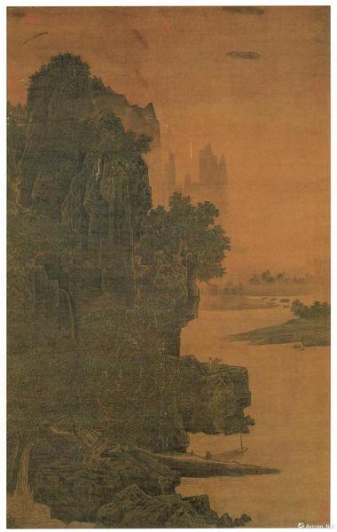 宋蕭照山腰樓觀圖軸絹本水墨 179.3x112.7cm，現(xiàn)藏于臺北故宮博物院
