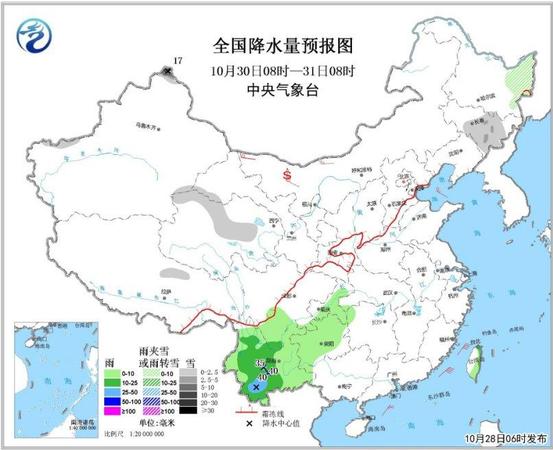 圖3 全國降水量預(yù)報圖（10月30日08時-31日08時）