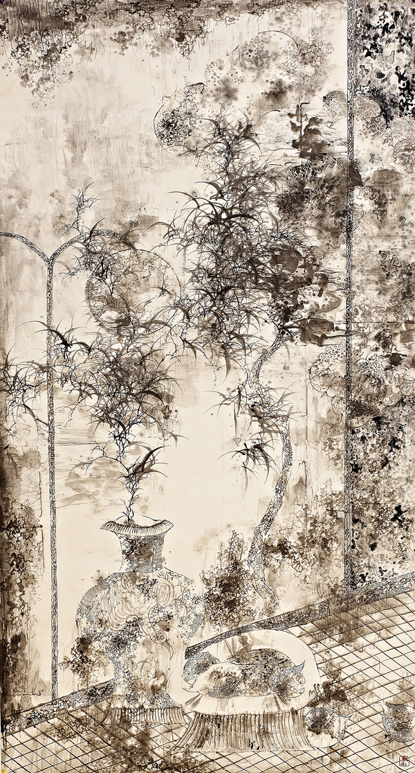 張衛(wèi)，溢之二，190×98cm，紙本水墨，2013