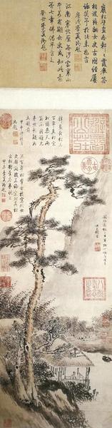 圖4 陳書(shū) 長(zhǎng)松圖  軸 紙本設(shè)色 縱84.5厘米 橫30.1厘米 故宮博物院