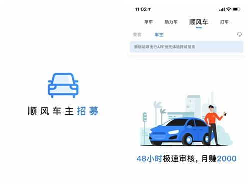 哈啰出行在部分城市試點順風(fēng)車業(yè)務(wù)。截圖