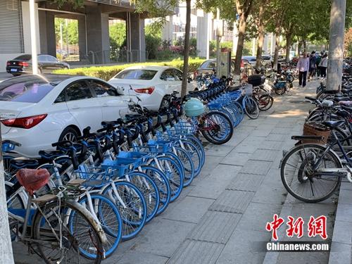 北京某郊區(qū)地鐵口的共享單車(chē)。<a target='_blank' href='http://www.chinanews.com/' >中新網(wǎng)</a> 吳濤 攝