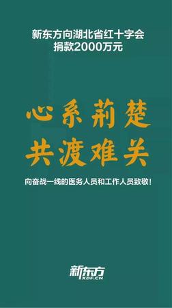 行動五-全國政協(xié)委員、民盟中央常委、民盟海淀區(qū)委盟員俞敏洪所在企業(yè)新東方教育集團向湖北省紅十字會捐款2000萬元。