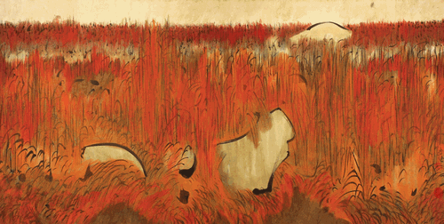 紅草地（國畫）-69×137cm-2012年-劉巨德
