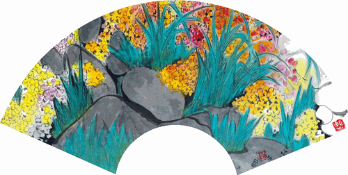 鮮花與路石（國畫）24.5×68.5cm 2023年-劉巨德