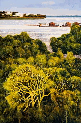 家在對岸（油畫）120×80cm-2021年--王-銳