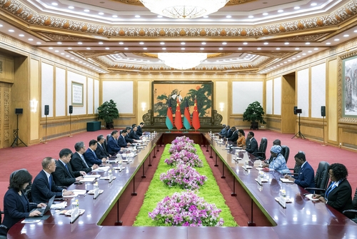 9月3日上午，國(guó)家主席習(xí)近平在北京人民大會(huì)堂會(huì)見(jiàn)來(lái)華出席中非合作論壇北京峰會(huì)的馬拉維總統(tǒng)查克維拉。 新華社記者 翟健嵐 攝