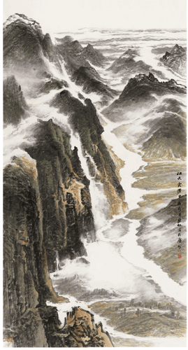 江天云漫（國(guó)畫）-180×97.5cm-2024年-許欽松